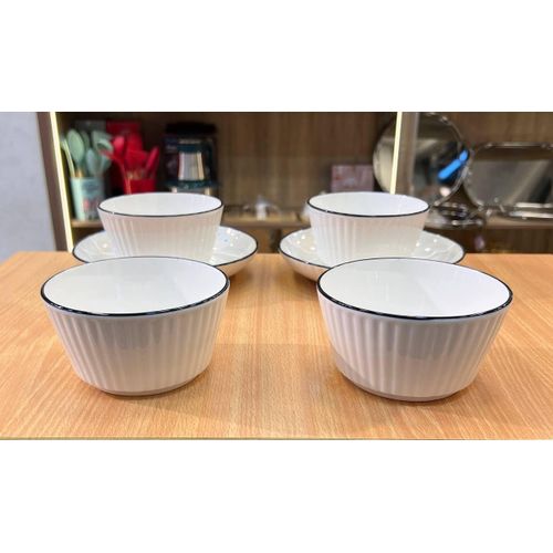 Rainbow Porcelain Bowls (Oven, Microwave, Dishwasher) - Imported Porcelain Set of 6, 4 Bowls + 2 Large Plates, with Color Frame. -