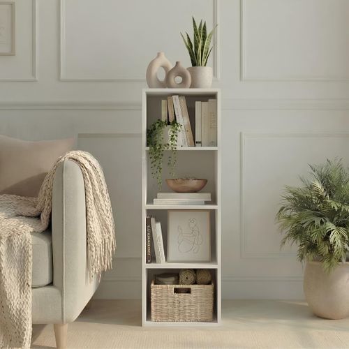 4-Tier Wooden Bookshelf – Elegant White Storage & Organizer