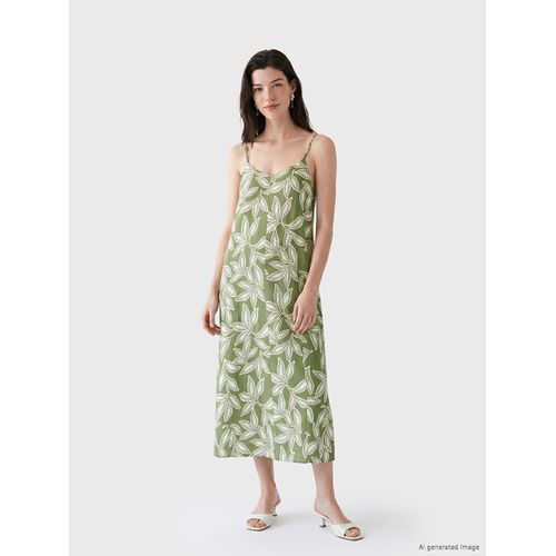 V Neck Patterned Strappy Dress