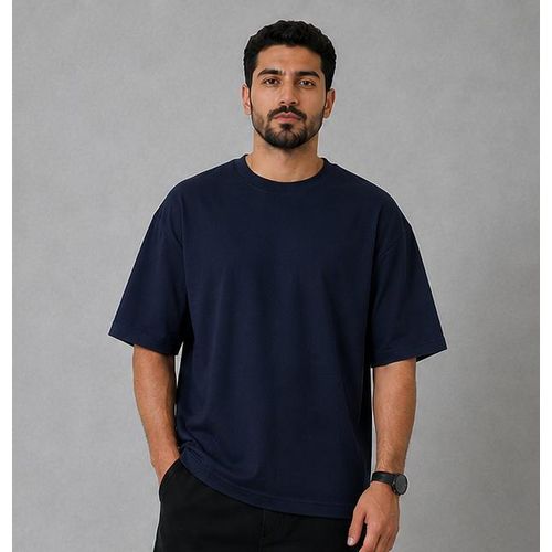 Basic T-shirt – 100% Cotton – Oversized, Solid – Navy Blue