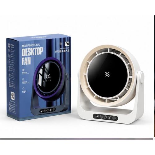 Multifunctional Desktop Fan F6 Wall Mountable 2 in 1 Portable Fan Digital LED Display 5 Speed Settings Night Light