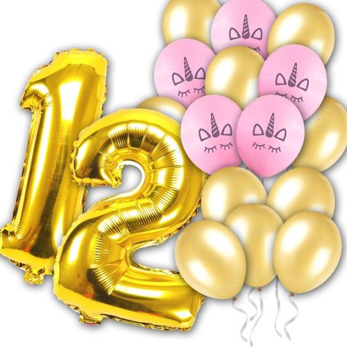 17 pcs/Set 12th Unicorn Theme gold Latex Balloons for Wedding Birthday Party Decoration Kids Rainbow Balloons Unicorn Party Supplies