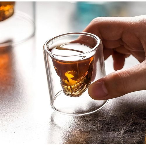 Cocktail Glass - Stunning 25ml Crystal Skull Design, Double-Walled Borosilicate Glass, Heat-Resistant, Perfect for Halloween Parties and Everyday Use (1)