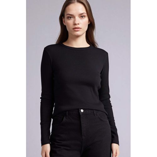 Slım Fıt Bisiklet Yaka Fitilli Kaşkorse Uzun Kollu Tişört