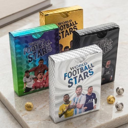 World Football Stars Trading Cards – 100 Cards Set (Gold, Silver, Black & Rainbow Editions) – Premium PVC Collectible Soccer Cards Featuring Top Players from Premier League & UEFA – Perfect Gift for Fans