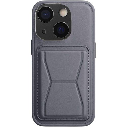 Leather Wallet Case with Card Holder Stand With TPU Frame For Apple iPhone 14 - Gray