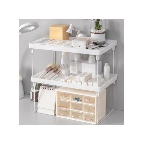 Happy Home Multipurpose Stackable Desktop Shelf Organizer, Kitchen Spice Rack, Adjustable Desktop Display Shelf, Tabletop Bookshelf, School, Office, College Dorm Organization 14 x 38 x 17 cm