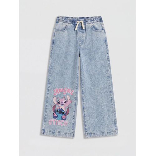 Wideleg Stitch And Angel Printed Girl's Jeans