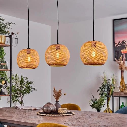 Mushkah Lighting Woven Bamboo Basket Hanging Lamp- 3 Heads-
