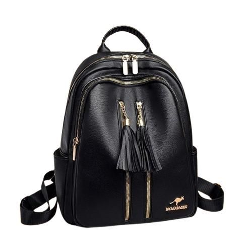 Womens classic black leather backpack with double zippers a luxurious bag for work and university with organizational pockets 250930