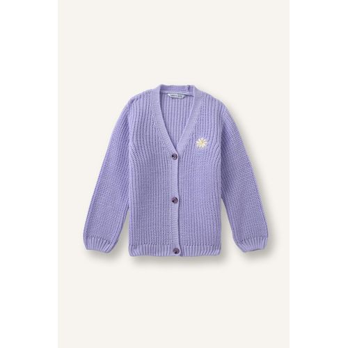 Baby Girl 3D Daisy Embroidered V-Neck Knit Cardigan
