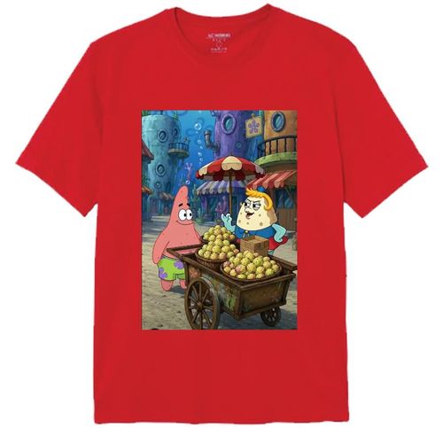 Red cotton T-shirt Qaa al-Hamour (SpongeBob &Patrick graphic )