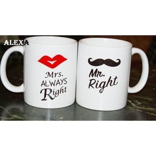 Couples Mug - Mr Right & Mrs Always Right - White - 2 Pcs