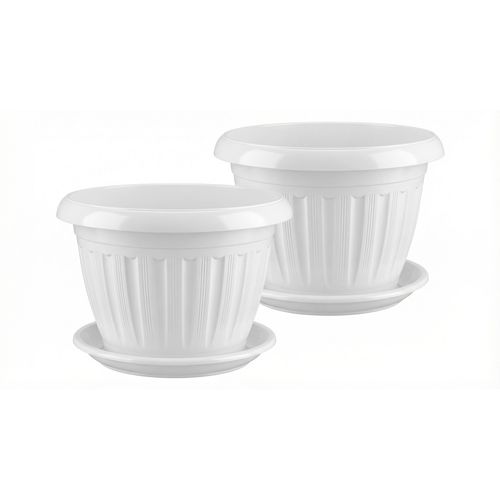 30cm Round Decorative Planting Pot with Water Collection Saucer for Indoor and Outdoor Plants, Flowers, Herbs, Seedlings, Home, Balcony and Garden Decor - White