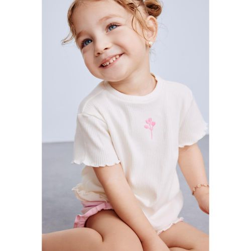 Baby Girl Bike Neck Regular Fit Short Sleeve T-Shirt - Ecru