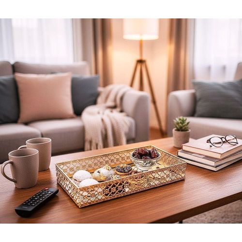 Rectangular Serving Tray with Golden Mirrors 25x16cm Elegant for Hospitality and Home Decor