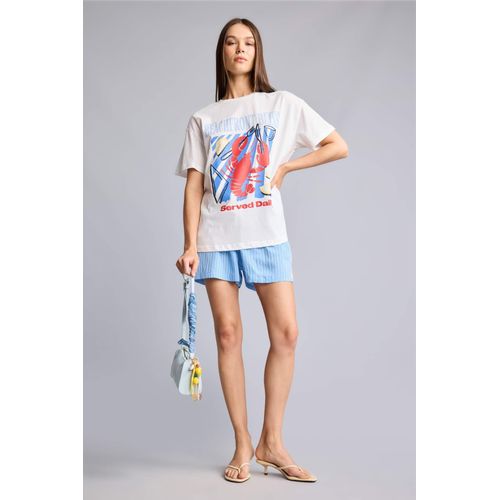 Elastic Waist Striped Blue Shorts