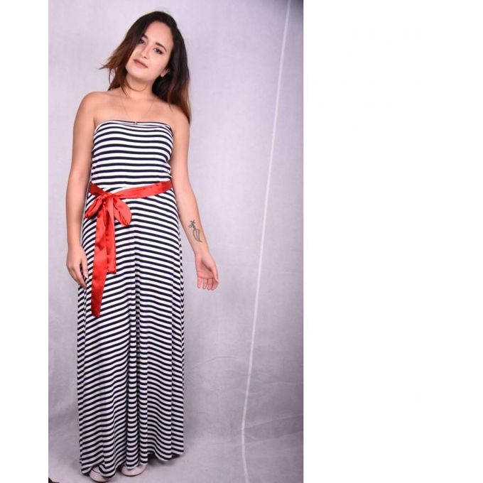 Buy Generic Striped Maxi Dress - White & Navy Blue in Egypt