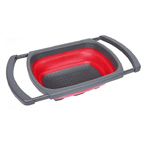 Collapsible Kitchen Colander Silicone Washing Basket Strainer with Extendable Handles