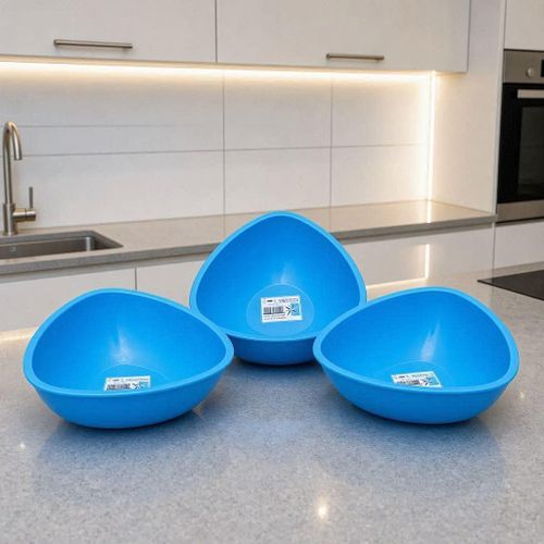 3 Pcs Plastic Serving Bowl Set – Triangle Shape – Made in Turkey – Blue
