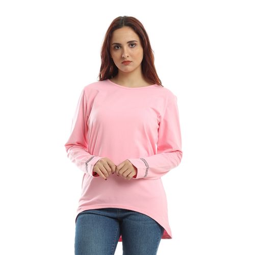 Plain T-shirt Embroidered From Sleeves -... - (12)