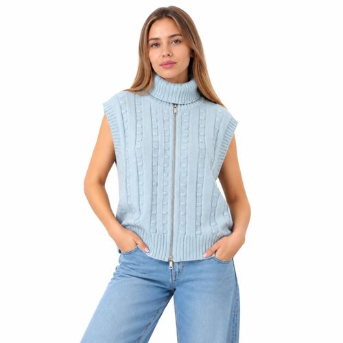 Women's Turtleneck Knit Vest, Full Zip-5925- babyblue