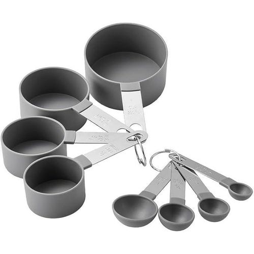 Measuring Cups And Spoons Set 8 Pieces Stainless Steel Handle Stackable For Cooking Baking Dry And Liquid Ingredients Kitchen Utensils Bpa Free Easy Cleaning (Grey)