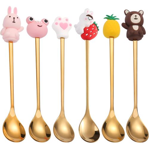 Coffee Spoon Set - 6 Pieces Stainless Steel Dessert Spoon for Cream, Ice Cream, Coffee, Cute Cartoon Design Perfect for Desserts and Pastries