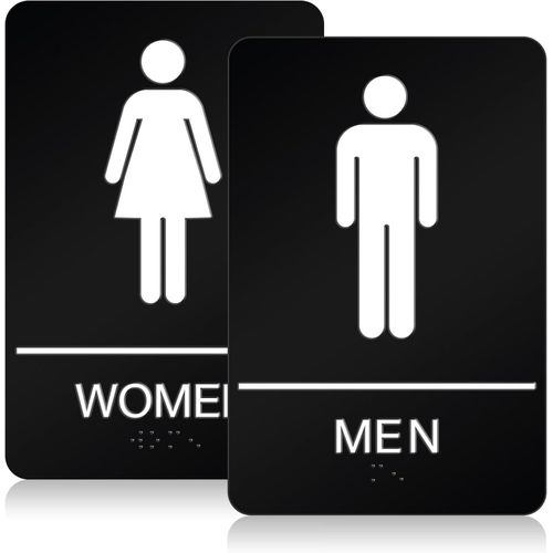 ADA Braille Restroom Signs for Men & Women 9” X 6”- Pack of 2 - ABS Plastic Bathroom Door Sign with Double Sided Strong 3M Tape for Offices, Businesses, and Restaurants