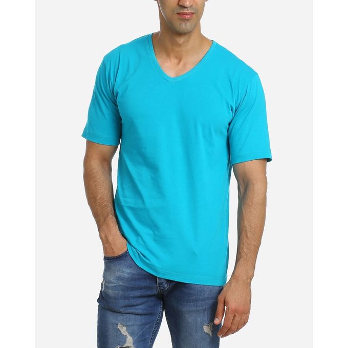 Buy Andora Solid V-Neck T-Shirt - Blue Sky in Egypt