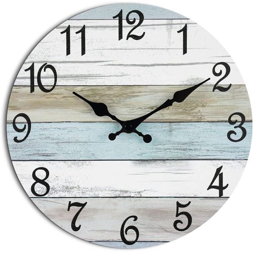 Wall Clock - CHYLIN Silent Non Ticking Wall Clocks Battery Operated, Rustic Coastal Country Clock Decorative for Bathroom Kitchen Bedroom Living Room(10 Inch)