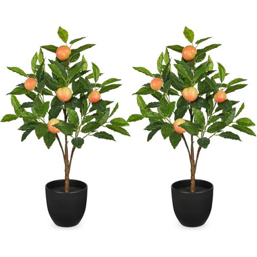 Set of 2 Artificial Peach Trees in Pots 23.6 Large Artificial Plants Indoor Faux Potted Tree Fake Floor Plants Peach Decorations for Home Living Room Office Bedroom Table Desk Decor