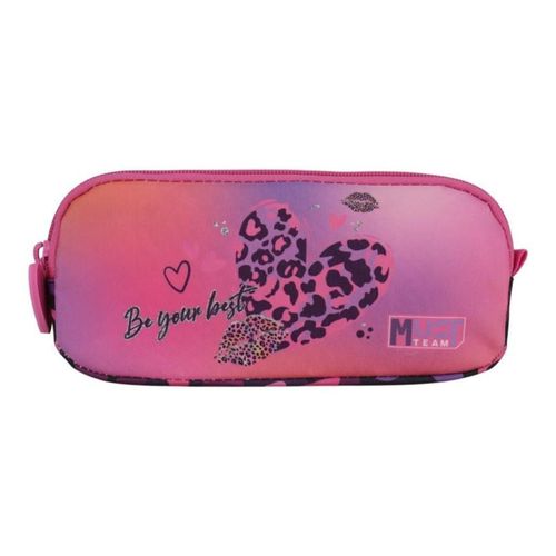 School Barrel Pencil Case Heart Print 2 Zippers