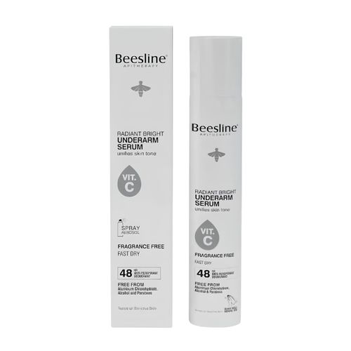 Beesline, Radiant Bright, Underarm Serum, Unifies Skin Tone, Vit C, Spray Aerosol, Fragrance Free, Fast Dry, Free From, 48h Anti-Perspirant Deodorant - 150ML