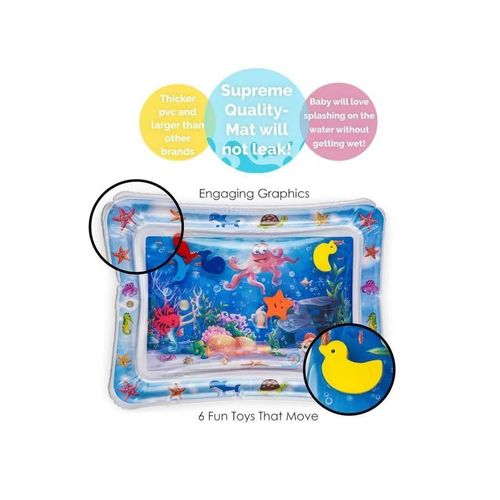 Extra-Large Inflatable Tummy Time Water Play Mat with Floating Marine Life Figures: A Spacious Sensory Development Activity Center for Infants and Toddlers for Stimulating Early Motor Skills and Visual Exploration.