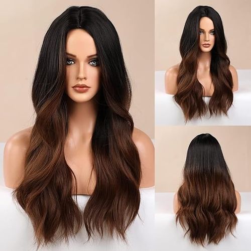 Synthetic Hair Wig Long Wavy Brown Thermal Hair