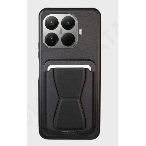 Case FOR Xiaomi 15T pro , Multifunctional Magnetic Strap Vertical and Horizontal Design, Slim and Cute Pattern Silicone Protective Case with Kickstand - (Black)