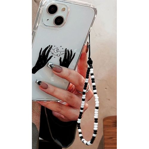 Phone Charm Necklace Hand Made Color White - Black