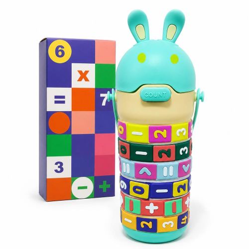 Kids Water Bottle with Bunny Design and Educational Number Rings - 12-19