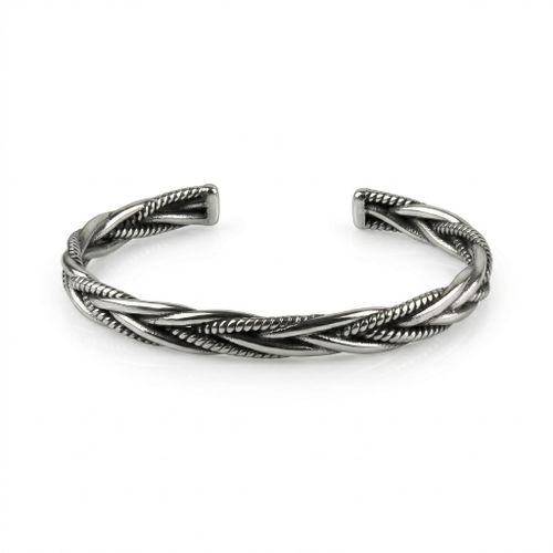 316L Stainless Steel Handmade Mens Bracelet Vintage Open Bangle Twisted Cuff
