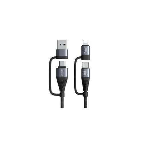 JOYROOM SA37-1T2 Multi-Functional 60W 2 in 1 Fast Charging and Data Transfer Cable, USB-A and Type-C to Lightning and Type-C, 1.2m Length - Black