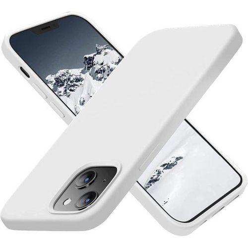 Soft liquid silicone gel protective case for iPhone 14 Plus, shockproof rubberized protective cover with a matte finish and soft microfiber lining, slim back cover for iPhone 14 Plus (white)