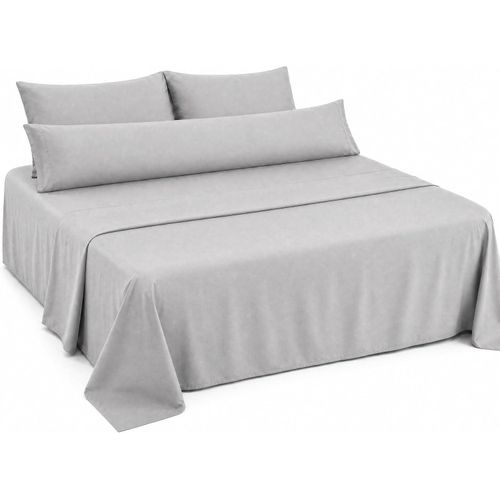 Ultra Soft 4-Piece Bed Sheet Set – Flat Sheet with Long Pillow Cover & 2 Pillowcases – for 160 cm Bed Soft Cotton Blend Bedding Set (Gray, 160 cm)