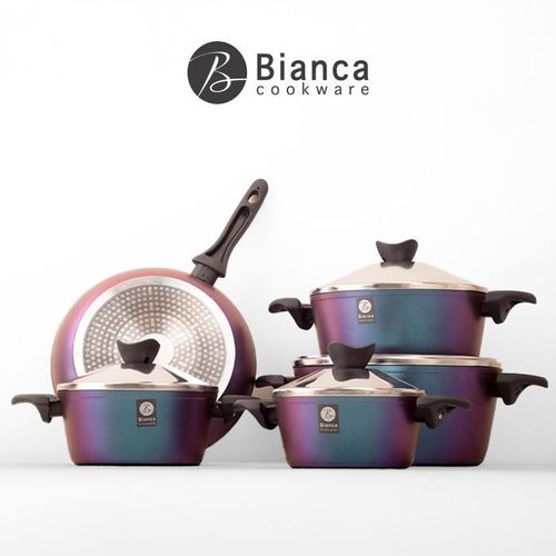9-Piece Granite Cookware Set - 4 Pots with Stainless Steel Lids & 28cm Induction Frying Pan - 99.7% Pure Aluminum - Non-Stick - 3 Years Warranty