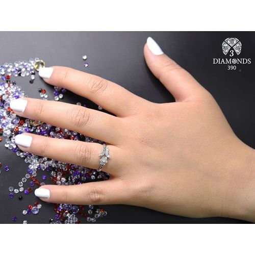 خاتم بلاتينيوم مطلي 3 ألماس للنساء مع حجر زركون - فضي