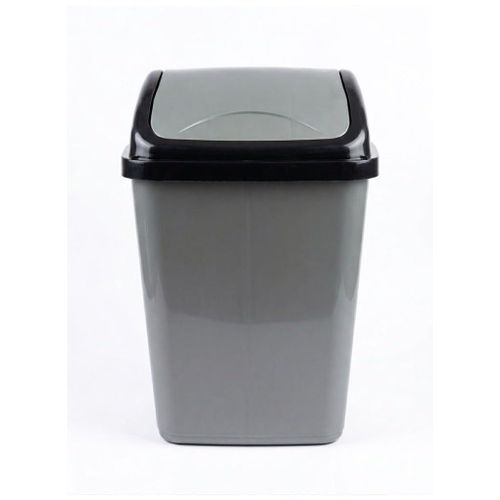 Favila Plastic Swing Lid Garbage Waste Bin, 20 Liters, Gray and Black, Easy to Clean