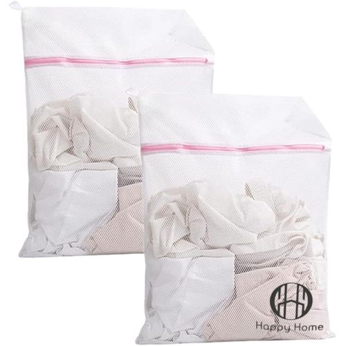 Mesh Laundry Bags with Zips (2 Pieces), White and Pink Net Bag, Durable Net Washing Bags Travel Laundry Bag (40x30 cm).