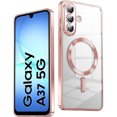 Magnetic Clear Case for Samsung Galaxy A37 with Camera Lens Protector Magsafe Compatible Electroplated Soft TPU Shockproof Phone Case (Pink, Samsung Galaxy A37)