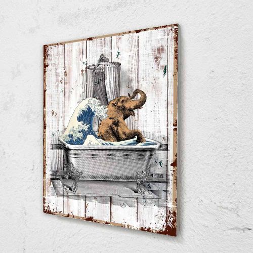 Funny Bathroom Signs Wall Decor, Elephant Minimalist Wall Art Bathroom Prints, Fun Guest Bathroom Wood Wall Art Decor, Funny Bathroom Gifts for Women, Funny Message Saying Cafe Bar Bathroom Decor