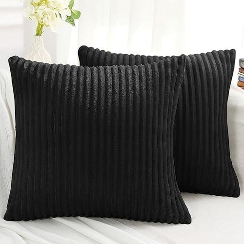 Decorative corduroy fabric cushion covers, soft velvet flannel, double-sided, multi-colored with hidden zipper, 2-piece set (black, 22*22)